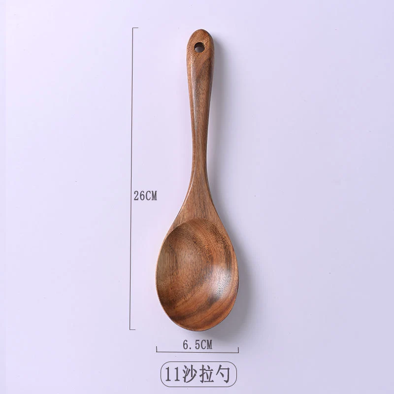 Paint-free Wax-free Wooden Cooking Spoon Shovel suit Kitchenware Long Handle Non-stick Pan Stir-frying Shovel Wooden Acacia Soup Spoon