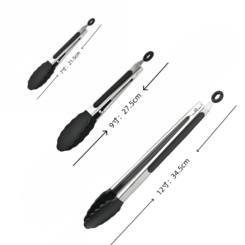 Cross-Border High-Temperature Resistant Steak Grilling Tongs 430 Stainless Steel Anti-Scalding Thickened Barbecue Tongs Kitchen Tools Food Tongs