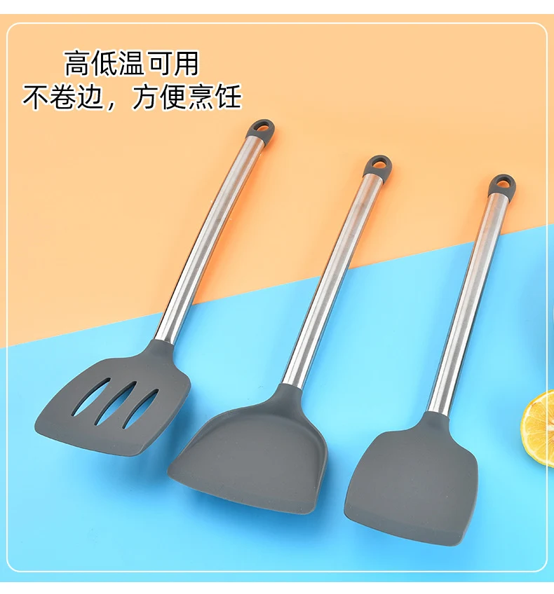Silicone kitchenware suit 8-piece set stainless steel tube handle spatula baking scraper egg beater cooking hot pot spoon