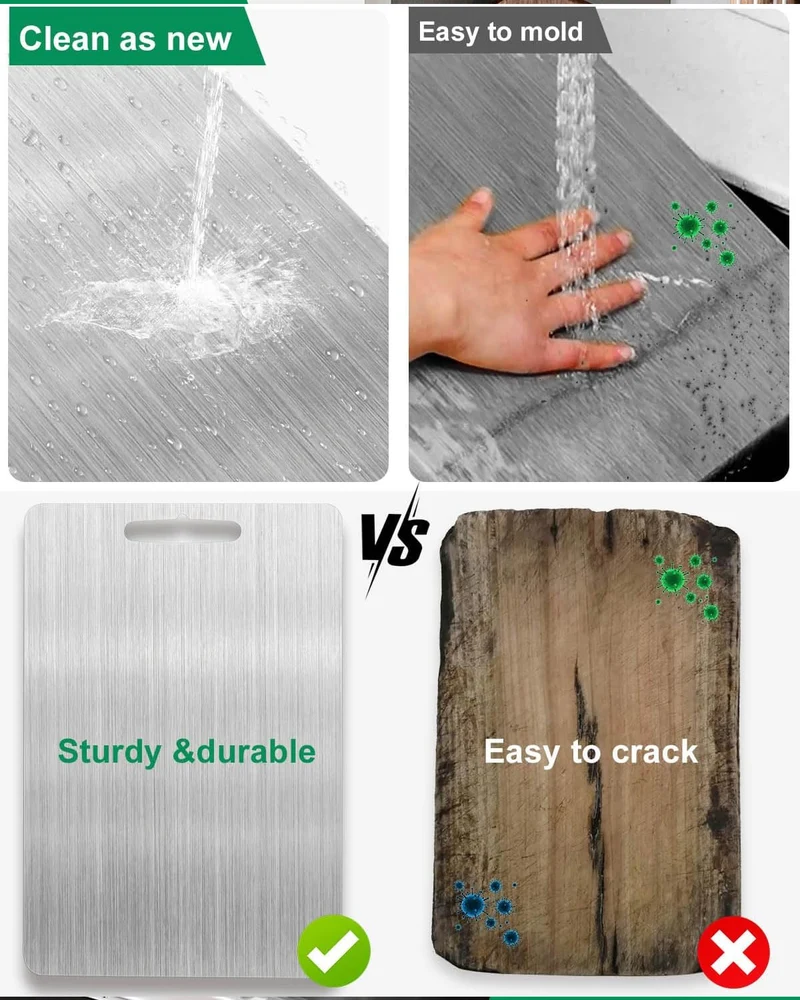 Manufacturer Wholesale Cross-Border 201 Stainless Steel Cutting Board, Thickened Anti-Mold Antibacterial Double-Sided Chopping Board, Kitchen Cutting Board