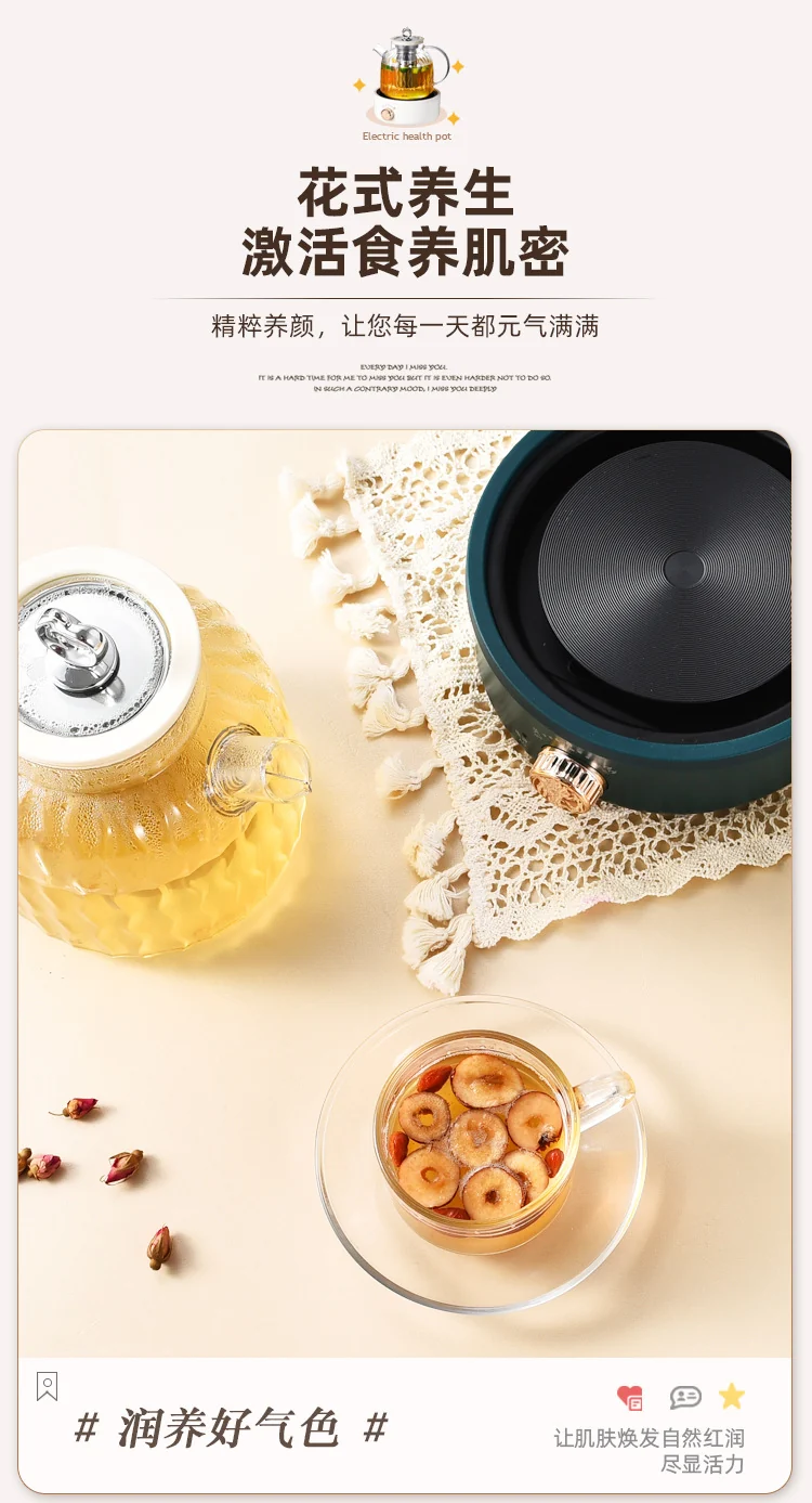All-Glass Health Pot Multi-Functional Home Office New Insulated Tea Boiler Water Kettle Flower Teapot 110V