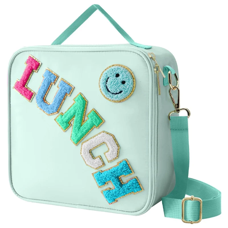 Amazon Explosions Smiley Letters Portable Lunch Bag Outdoor Portable Aluminum Film Fresh-keeping Bag Insulation Bag Cross-border Exclusive