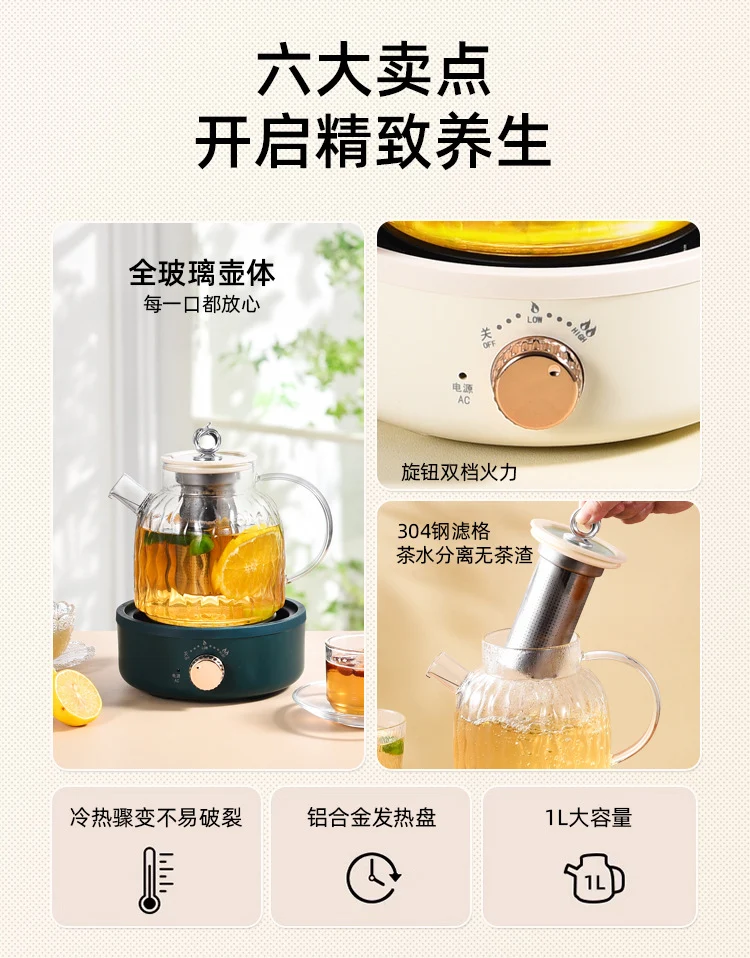 Health Pot Multifunctional Home Office Thickened Glass New Tea Maker Kettle Flower Tea Pot Gift 110V