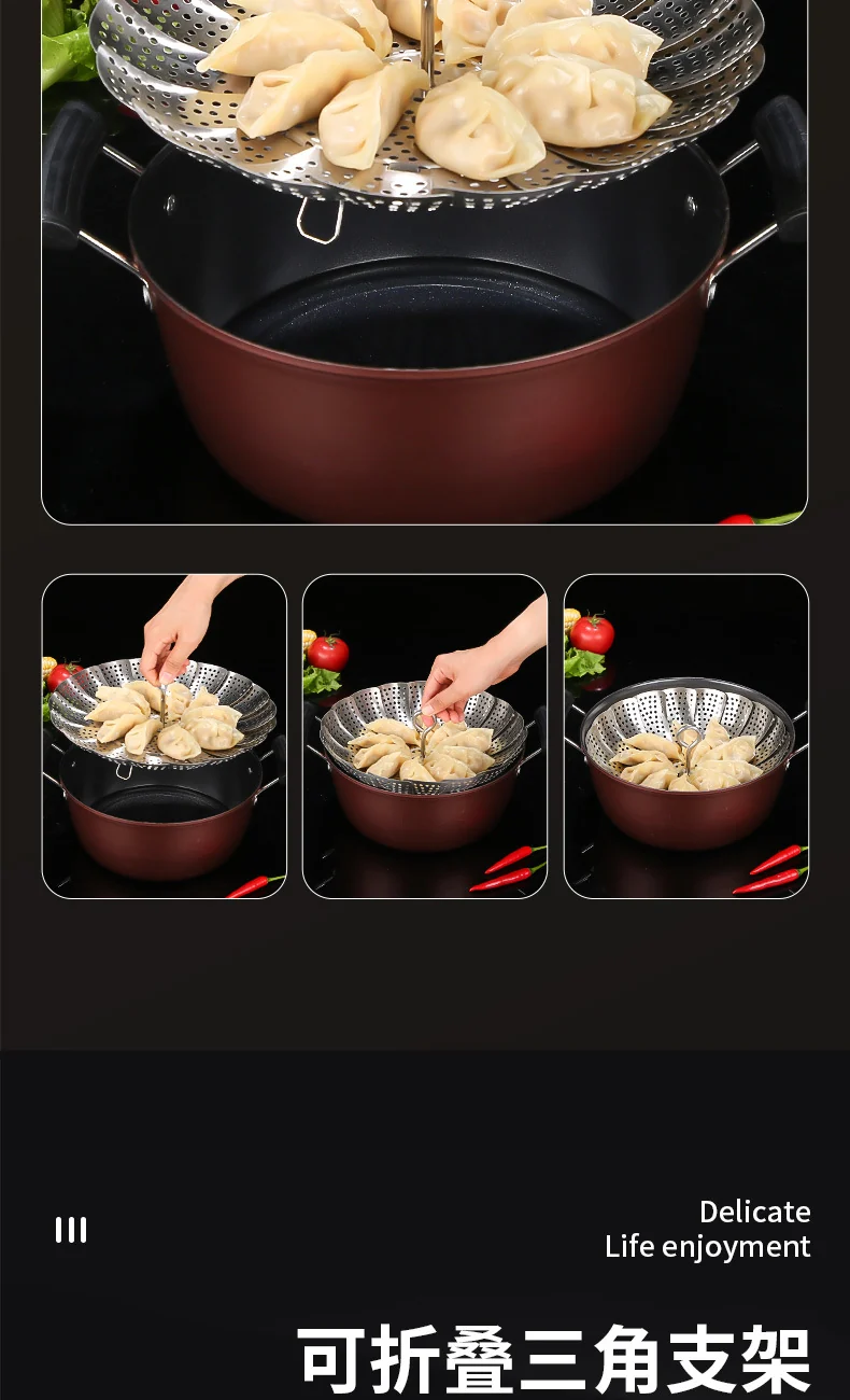 304 stainless steel retractable steamer household small steamer bag water-proof steamer multi-functional folding draining steamer wholesale