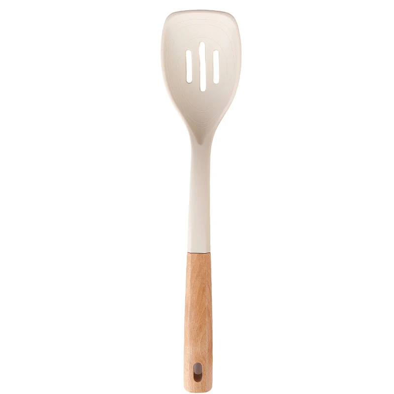Wooden Handle Silicone Kitchen Utensil Set, Non-Stick Pan, Silicone Spatula, Soup Spoon, High Temperature Resistant Silicone Cooking Spatula, Daily Kitchen Utensils