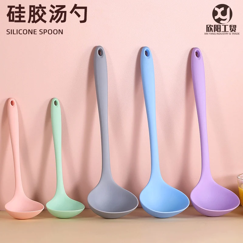 Silicone Soup Spoon Food Grade Long Handle Household Large Soup Spoon High Temperature Resistant Mini Porridge Spoon Frying Spoon Non-stick Cooking Pan Spoon