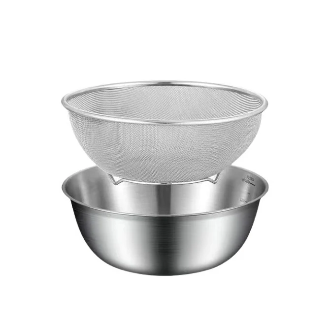 Cross-border Stainless Steel Thickened Vegetable Washing Basin Draining Basket Household Kitchen Rice Washing Artifact Vegetable Washing Basin Rice Washing Sieve Rice Washing Basin