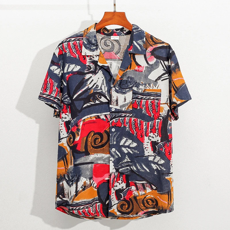 Summer new cotton and linen printed five-point men's beach pants casual sports loose plus size shorts men's thin fashion