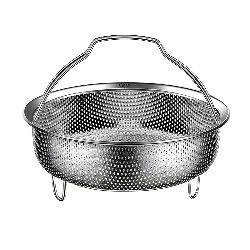 304 Stainless Steel Steamer Dense Hole Draining Basket Vegetable Washing Basket Steaming Lattice Electric Rice Cooker Rice Soup Separation Water Resistant Steaming Rack Steaming Drawer
