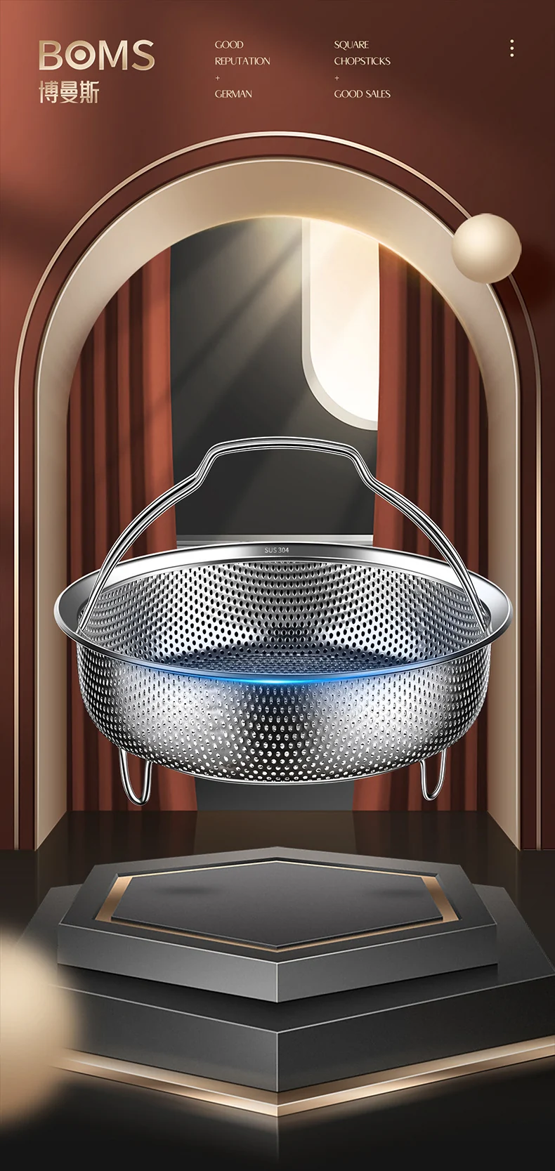 304 Stainless Steel Steamer Dense Hole Draining Basket Vegetable Washing Basket Steaming Lattice Electric Rice Cooker Rice Soup Separation Water Resistant Steaming Rack Steaming Drawer