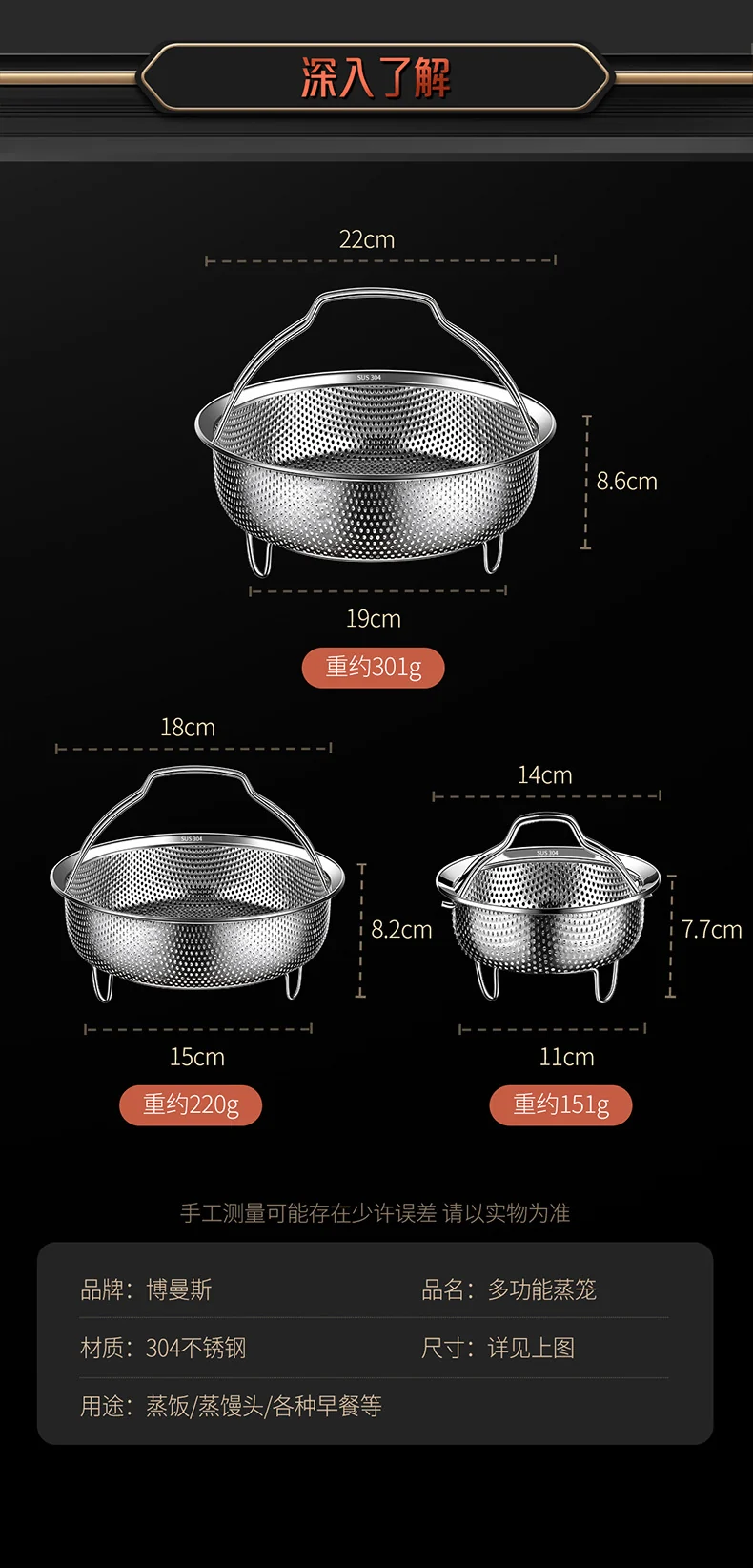 304 Stainless Steel Steamer Dense Hole Draining Basket Vegetable Washing Basket Steaming Lattice Electric Rice Cooker Rice Soup Separation Water Resistant Steaming Rack Steaming Drawer