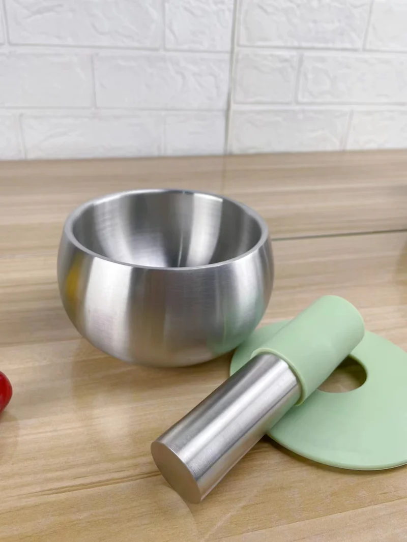 304 stainless steel garlic masher round grinding pot mortar mold stone mortar masher with lid mortar Masher