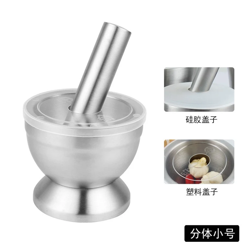 304 stainless steel garlic masher round grinding pot mortar mold stone mortar masher with lid mortar Masher