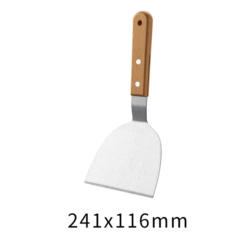 Wooden Handle Stainless Steel Spatula Korean Teppanyaki Cooking Spatula Steak Spatula Pancake Pizza Spatula Tool Set