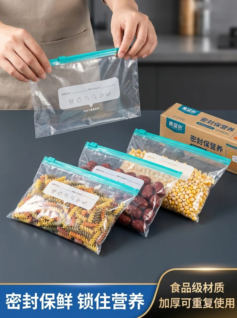 Dense Bag Zipper Fresh-Keeping Bag Refrigerator Freezer Refrigeration Removable Storage Seal Bag Self-Sealing Waterproof Thickeneding and Widening
