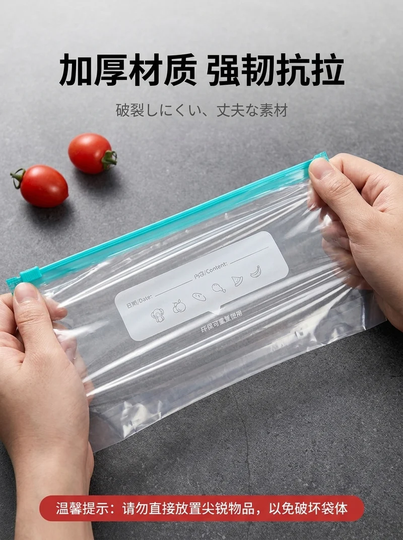 Dense Bag Zipper Fresh-Keeping Bag Refrigerator Freezer Refrigeration Removable Storage Seal Bag Self-Sealing Waterproof Thickeneding and Widening