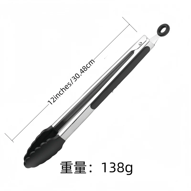 Cross Border Black Silicone Clip Food Clip Commercial High Temperature Resistant Food Grade Kitchen Steak Barbecue Grill Tool