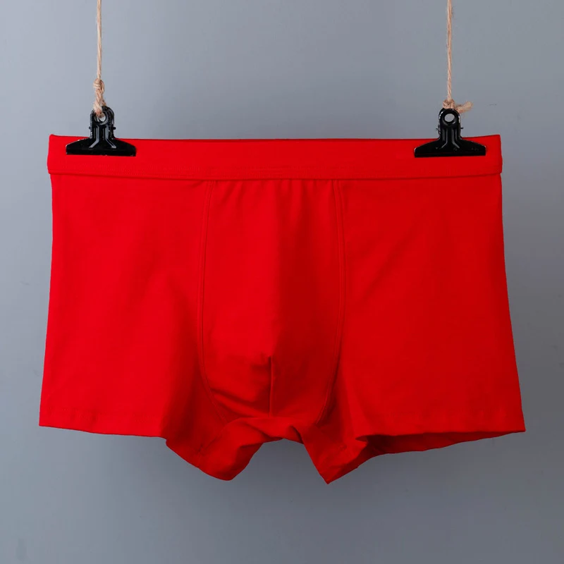 Men's cotton underwear plus size fat guy boxers breathable 3D seamless sexy youth cotton red boxers