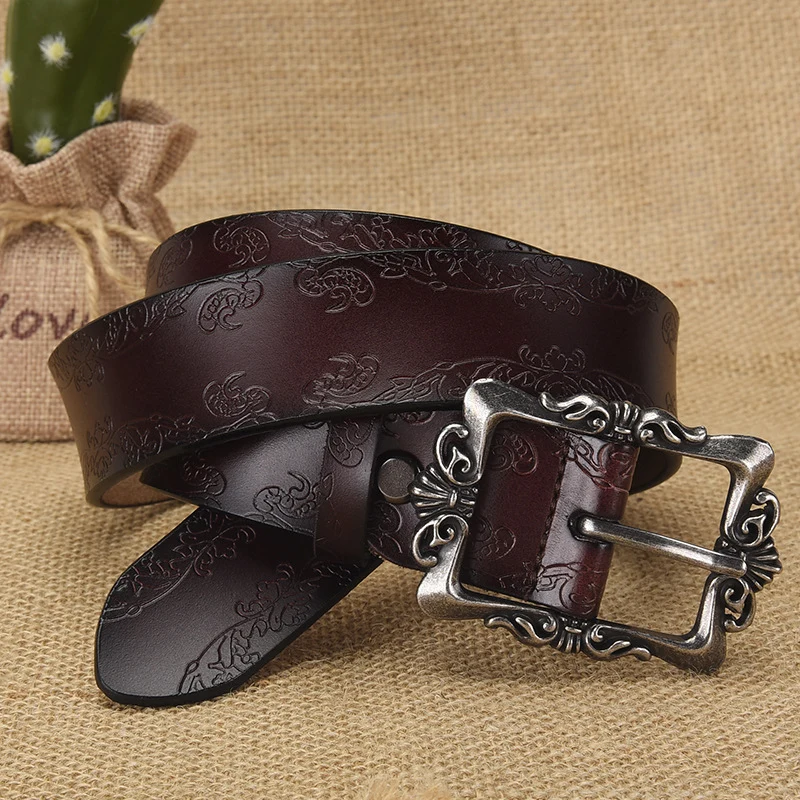 Cross-border European and American Women's Retro Belt Embossed Pattern Pin Buckle Belt Women's Ins Style All-match Simple Casual Pants Belt