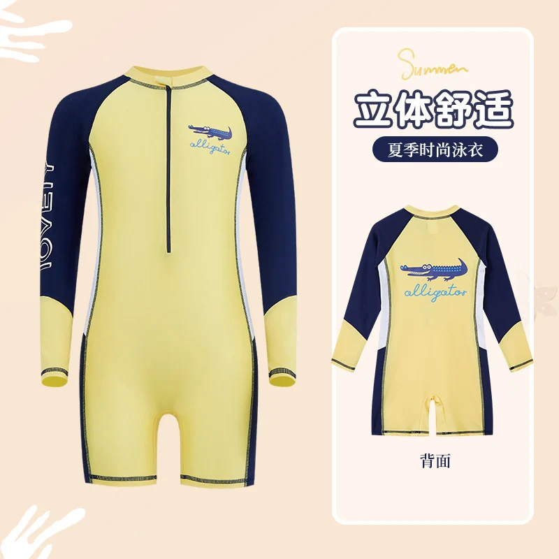 Summer New Children's Swimsuit Big Children's Long-sleeved Sunscreen Suit Boy's Swimsuit Comfortable Fit Student's Swimsuit