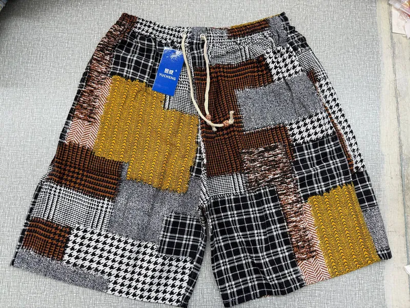 Summer new cotton and linen printed five-point men's beach pants casual sports loose plus size shorts men's thin fashion