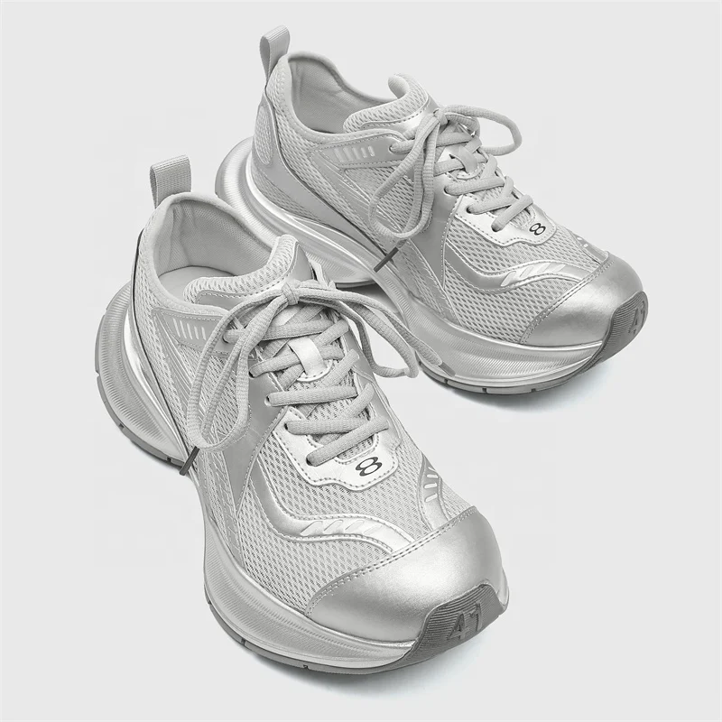 Dropshipping Custom Logo Fashion Sliver Color Sports Shoes Mens Designer Walking Style Chunky Platform Sneakers