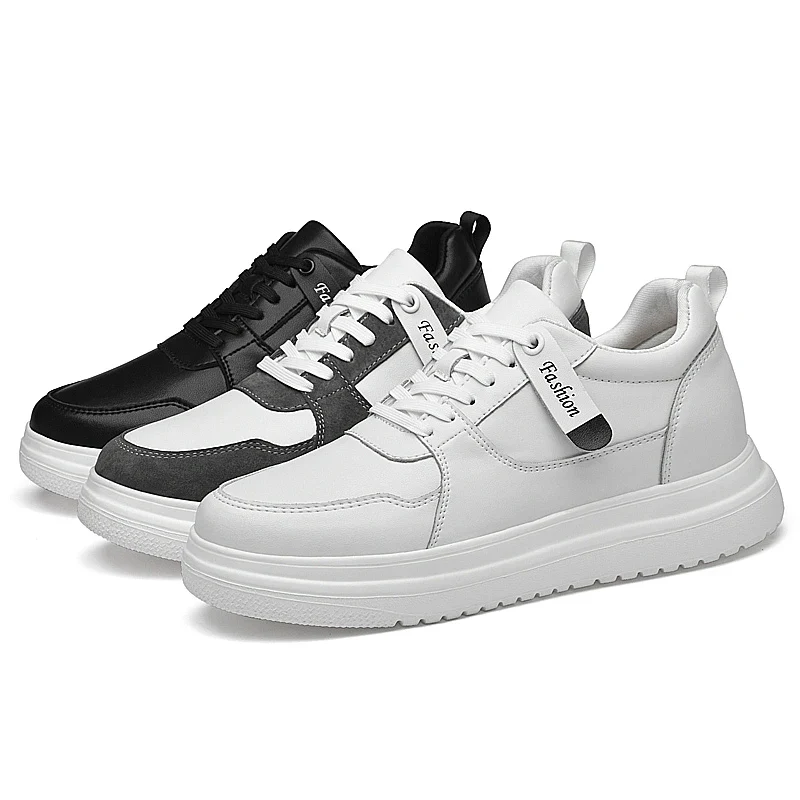 Men's Skateboarding Shoes Sneakers Skate Shoes Height Increasing Thick Sole Platform Leather Low-top Lace up Flats Casual
