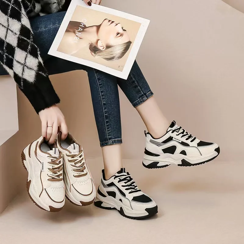 2025 Autumn Winter New Women's Casual Sports Sneakers Ins Tide Platform Light Soft Lace-Up Custom Logo Daddy Student