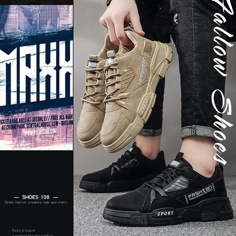 Y Men's Shoes New Breathable Cargo Shoes Men's Versatile Platform Soles Construction Site Working Footwear Sports Board Shoes