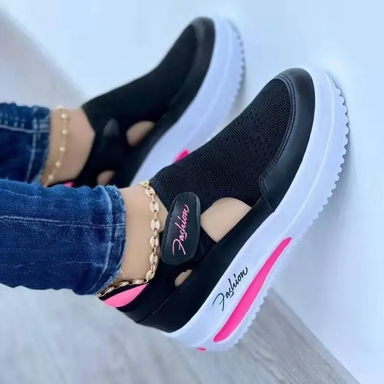 Women's Lightweight Lace-Up Walking Sneakers Comfortable Breathable Flat Platform Shoes Cushioning Sneaker Shoes for Women