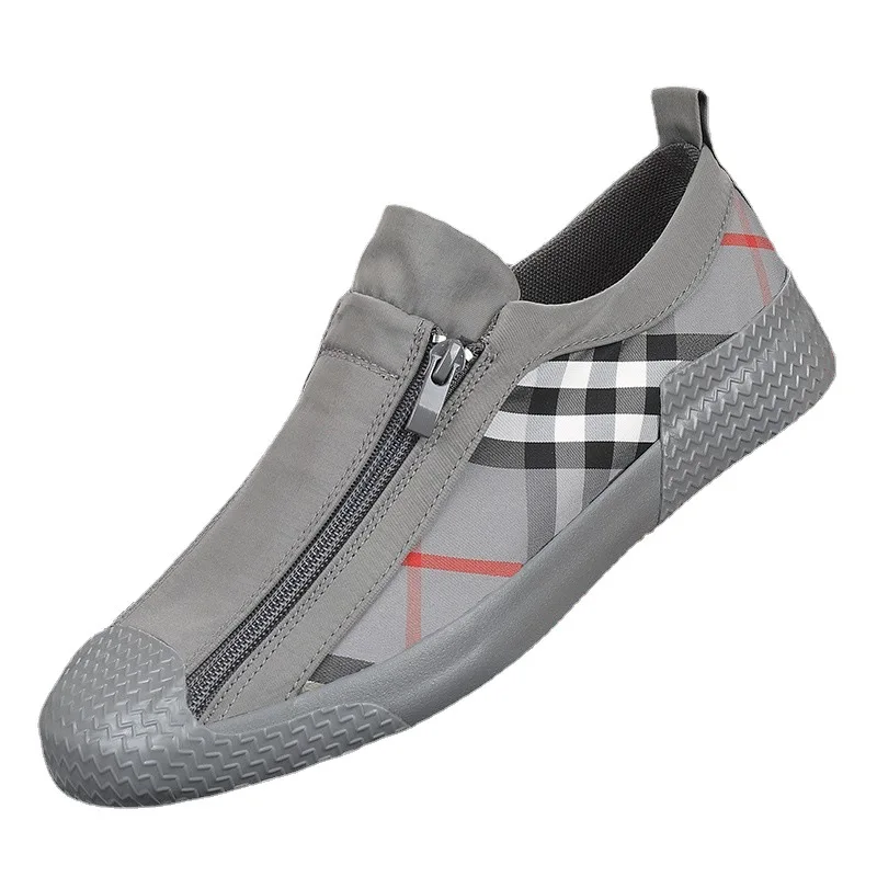 2025 Spring New Men's Flat Casual Canvas Shoes Side Zipper Slip-On Sneakers
