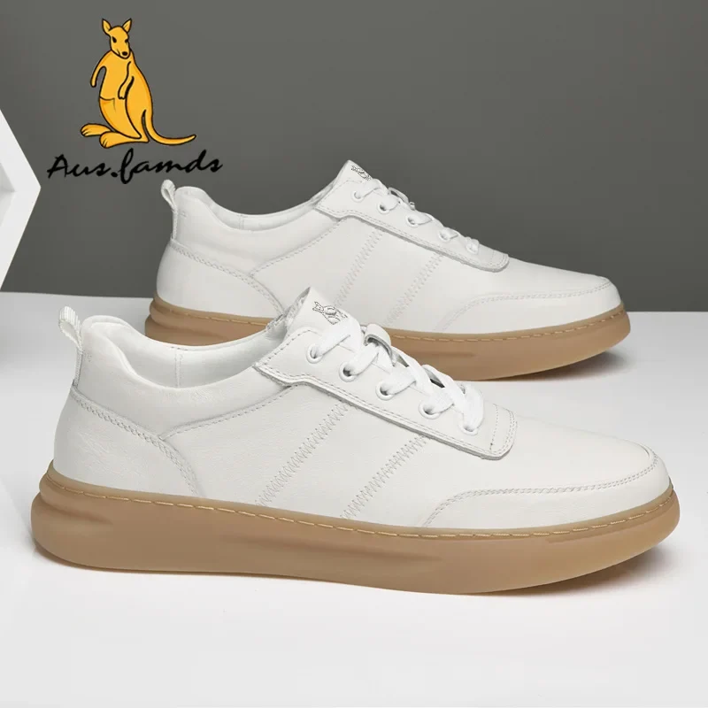 Men's Sporty High Top Casual Athletic Shoes Cowhide Genuine Leather Lining Stylish Rubber Outsole Waterproof Spring Winter