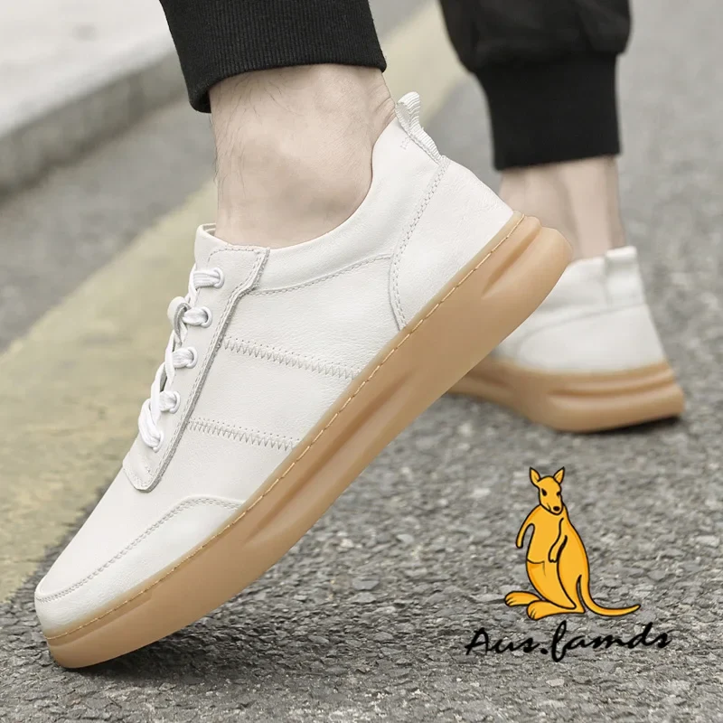 Men's Sporty High Top Casual Athletic Shoes Cowhide Genuine Leather Lining Stylish Rubber Outsole Waterproof Spring Winter