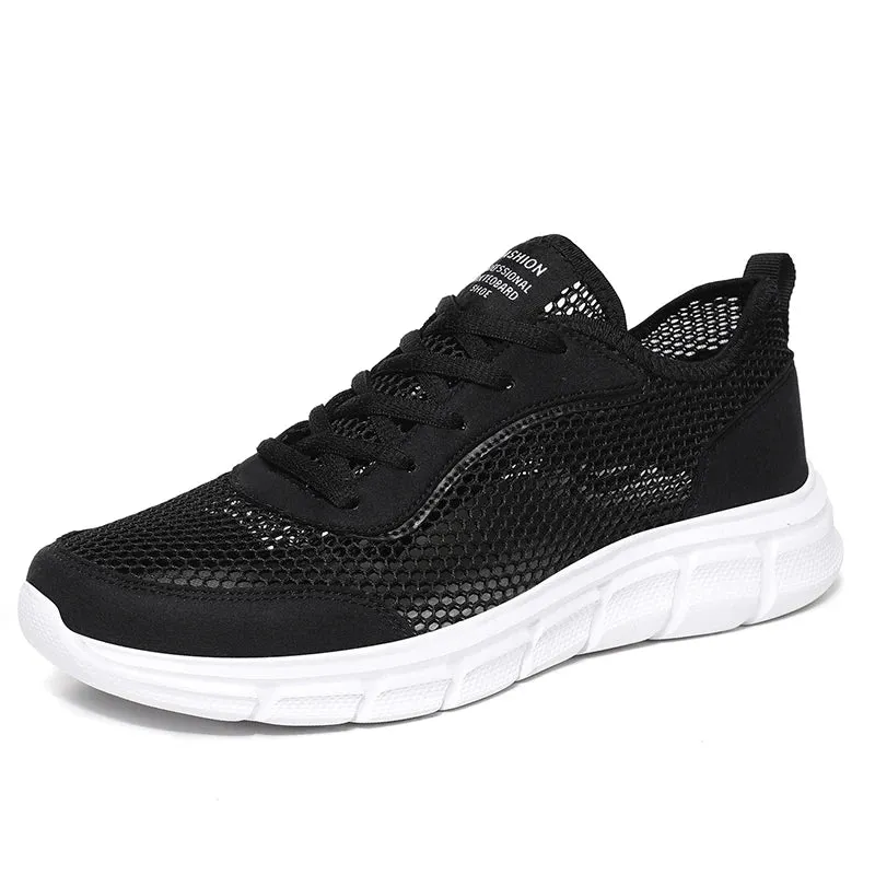 Large Size Men's Fashion Sports Shoes Breathable Mesh Cloth Upper with Soft Running MD Sole Lace-Up for Spring Summer Walking