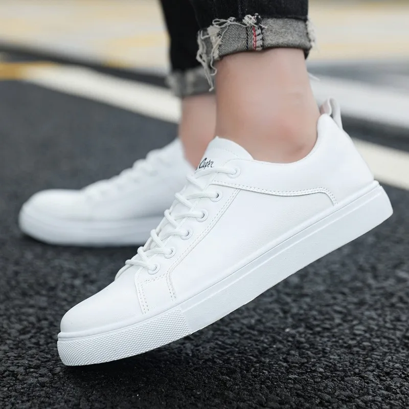 Big Size New Versatile Men's Shoes Korean Version Trendy Men's Low Top Board Shoes Casual White Shoes