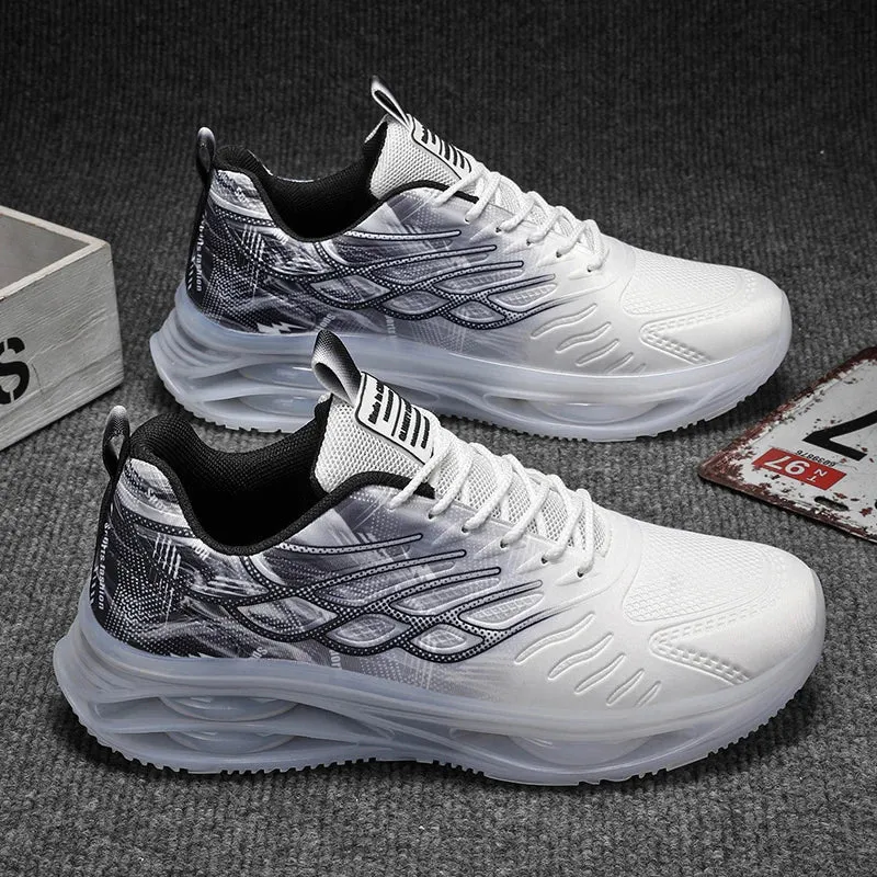 Men's Lightweight Breathable Mesh Sports Shoes PVC Sole Soft Lace-Up Spring Summer Running Walking Fashionable Style