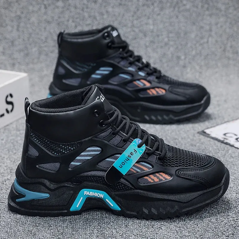 Men's Casual High-Top Sneakers PU Mesh Breathable Upper with Large Dad Rubber Sole Anti-Slip Slip-Resistant Features Flexible