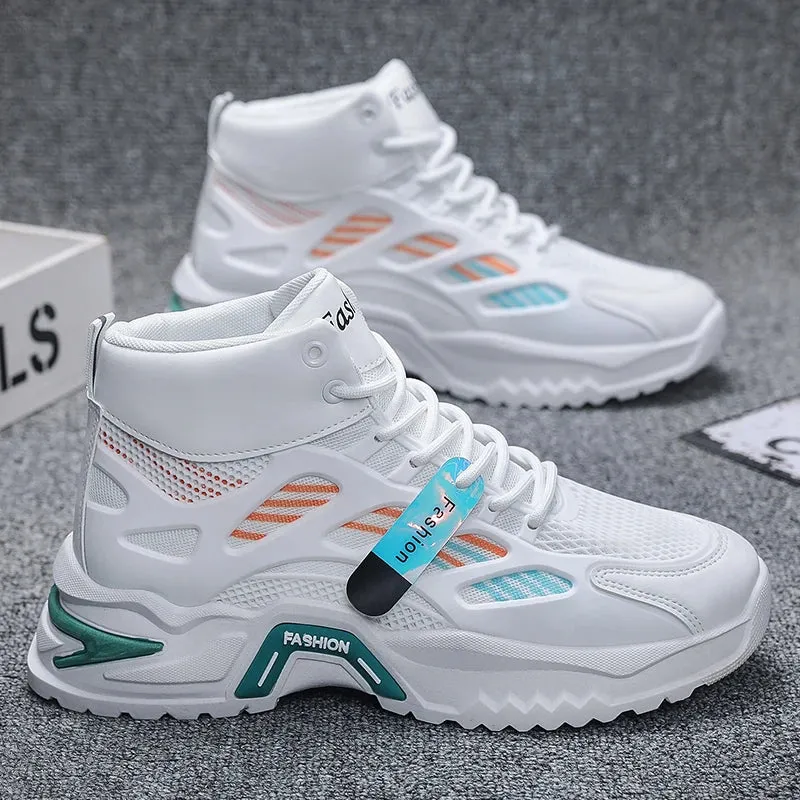 Men's Casual High-Top Sneakers PU Mesh Breathable Upper with Large Dad Rubber Sole Anti-Slip Slip-Resistant Features Flexible