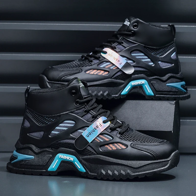 Men's Casual High-Top Sneakers PU Mesh Breathable Upper with Large Dad Rubber Sole Anti-Slip Slip-Resistant Features Flexible