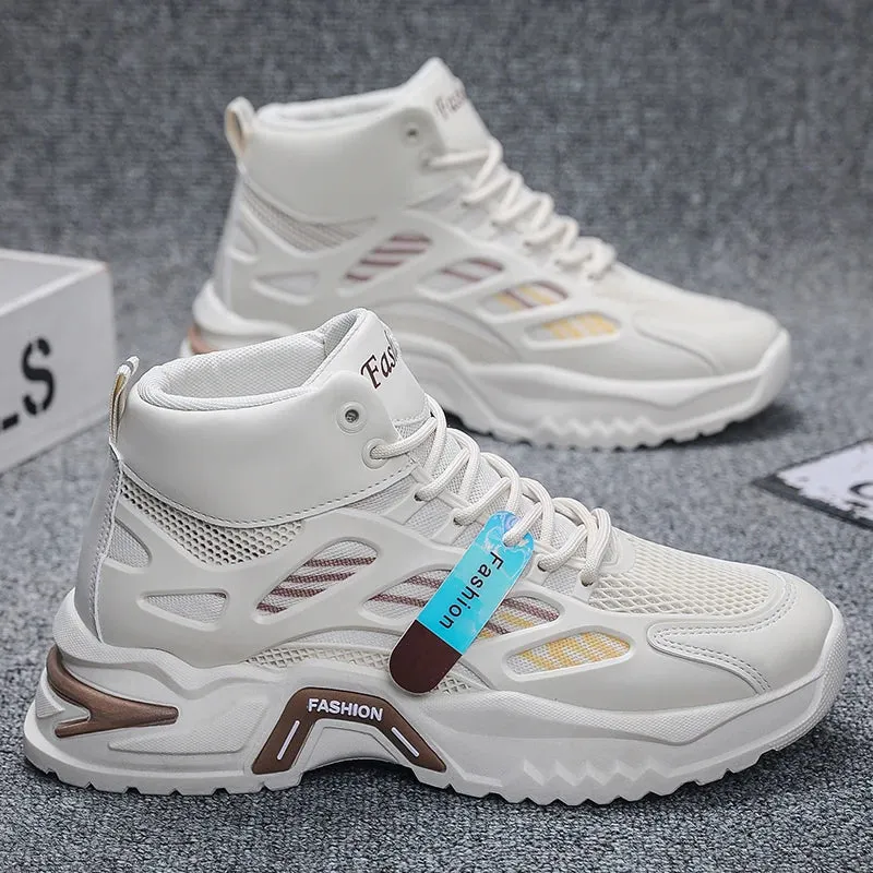 Men's Casual High-Top Sneakers PU Mesh Breathable Upper with Large Dad Rubber Sole Anti-Slip Slip-Resistant Features Flexible