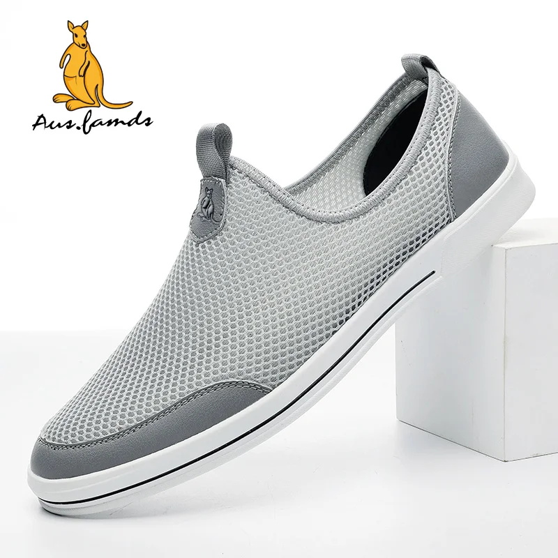 Men's Lightweight Cowhide Leather Casual Sport Sandals Kangaroo Logo Slip-On Lace-Up Summer Walking Style Shoes Breathable