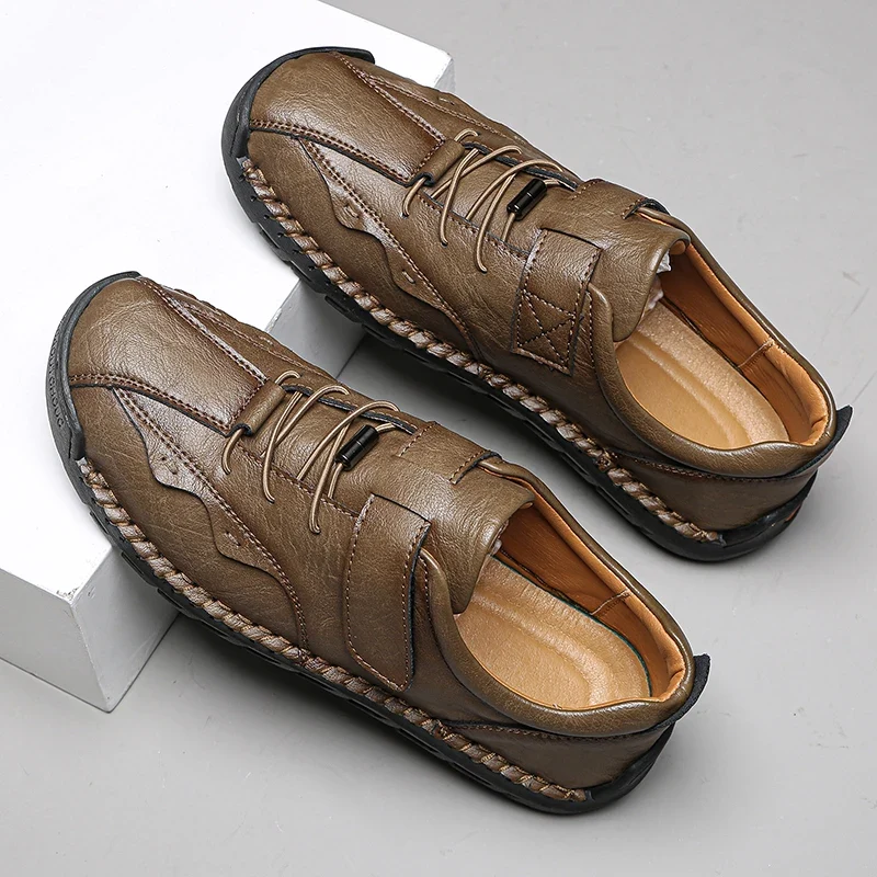 Cross-Border Super Fiber Leather Upper Men's Casual Sports Walking Style Shoes Large Size with New Fashion Soft Comfortable