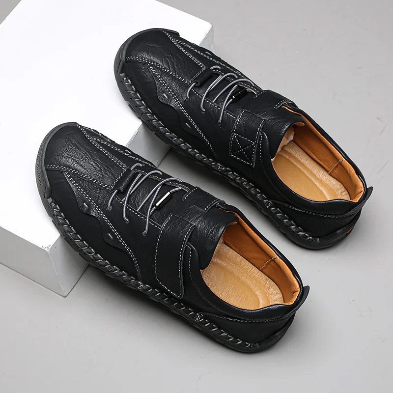 Cross-Border Super Fiber Leather Upper Men's Casual Sports Walking Style Shoes Large Size with New Fashion Soft Comfortable
