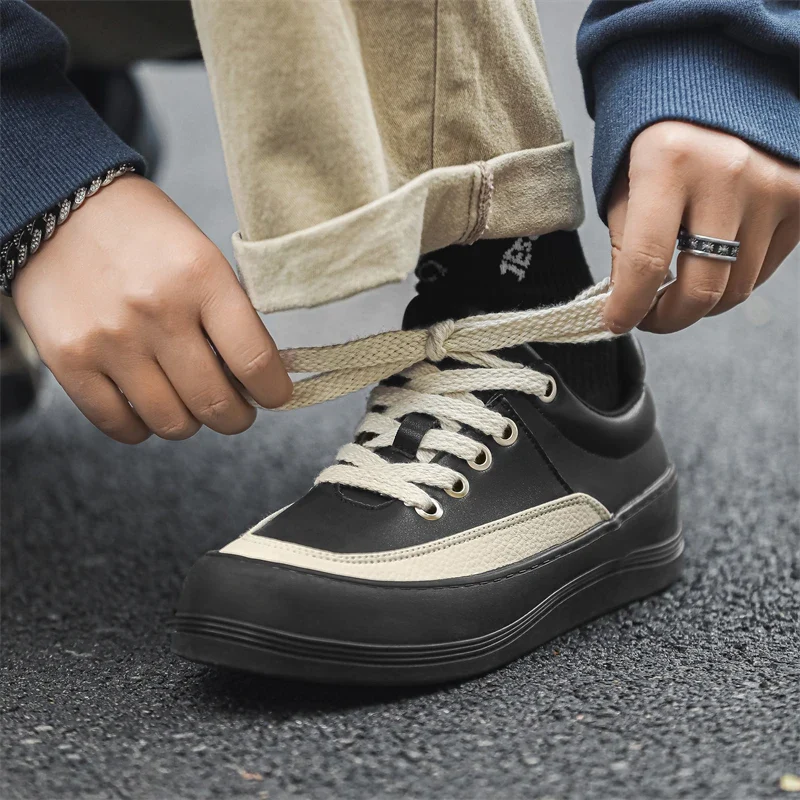 Greatshoes Hot Selling Black Custom Logo Walking Shoes Fashion Breathable,Wear-Resistant Genuine Leather Casual Lace-Up Shoes
