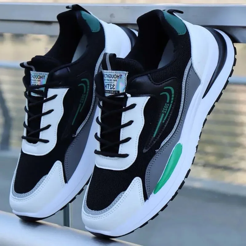 Men's Comfortable Breathable Running Shoes Light Weight Polyester Upper Material Stylish Lace-Up for Sports Leisure Walking
