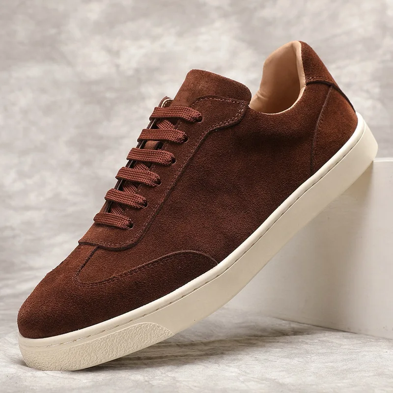 Lightweight Men's Casual Shoes with Luxury Suede Cow Leather Retro Sporty Style for Spring and Winter Walking