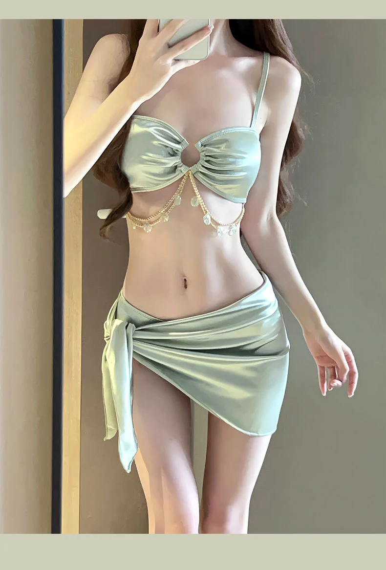 One-Piece Swimsuit Women's Summer Three-Piece Sexy 2025 New Push-Up Slimming Look Vacation High-End Bikini Hot Spring Bathing