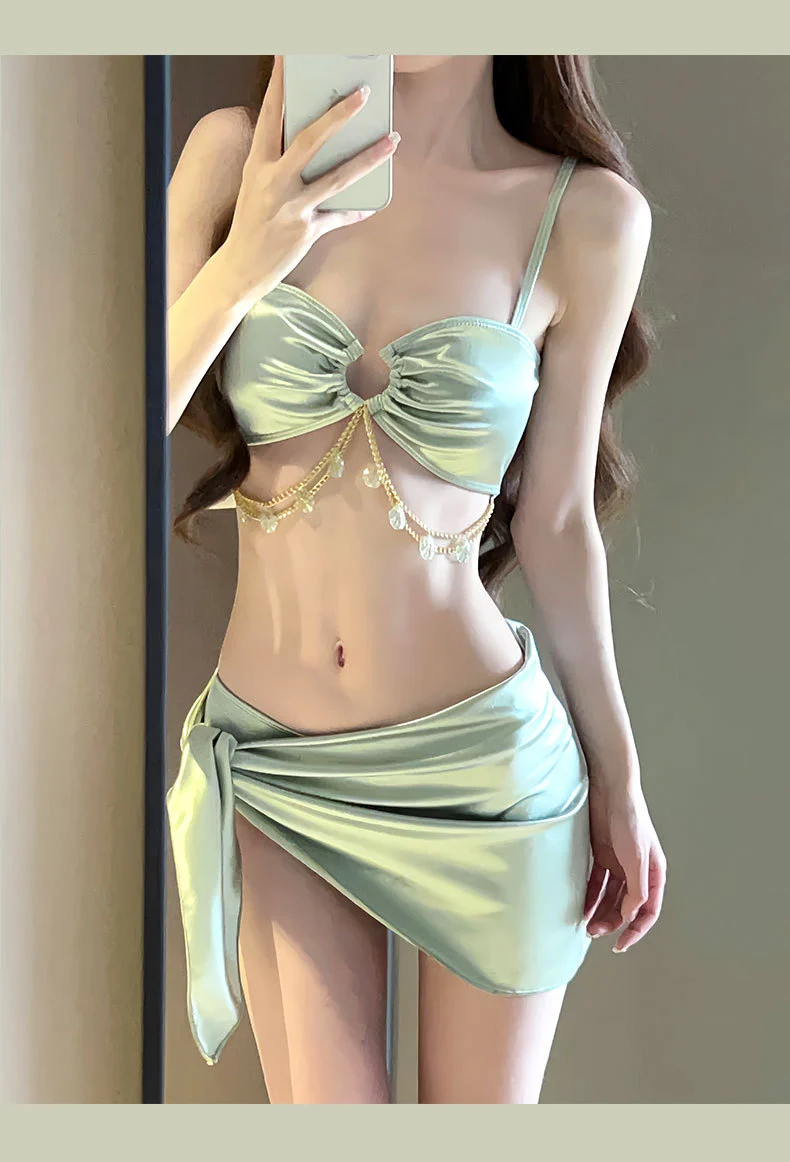 One-Piece Swimsuit Women's Summer Three-Piece Sexy 2025 New Push-Up Slimming Look Vacation High-End Bikini Hot Spring Bathing