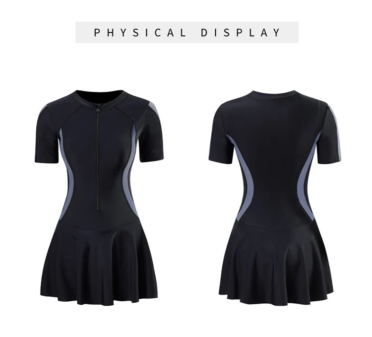 2025 New Swimsuit Women's Summer One-Piece Skirt Covering Belly, Slimming, Conservative Long-Sleeved Student Sports Swimwear Super Fairy
