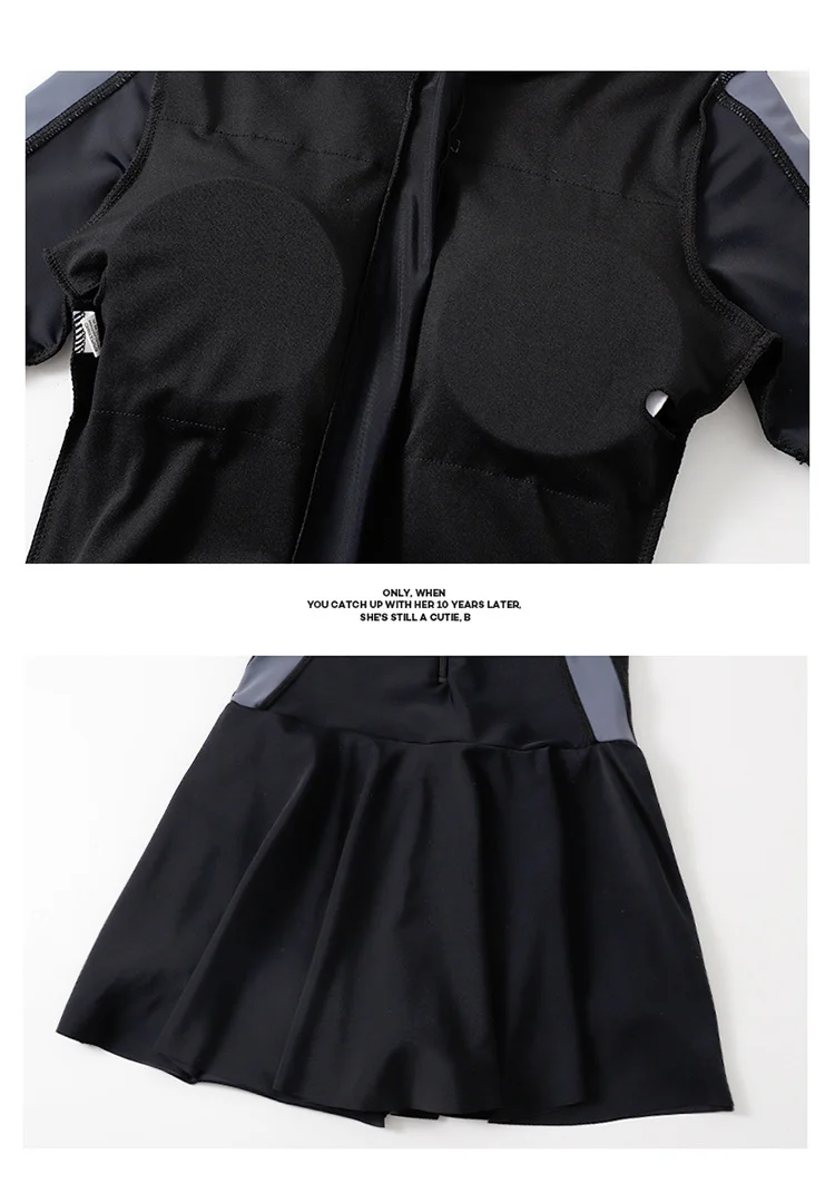 2025 New Swimsuit Women's Summer One-Piece Skirt Covering Belly, Slimming, Conservative Long-Sleeved Student Sports Swimwear Super Fairy